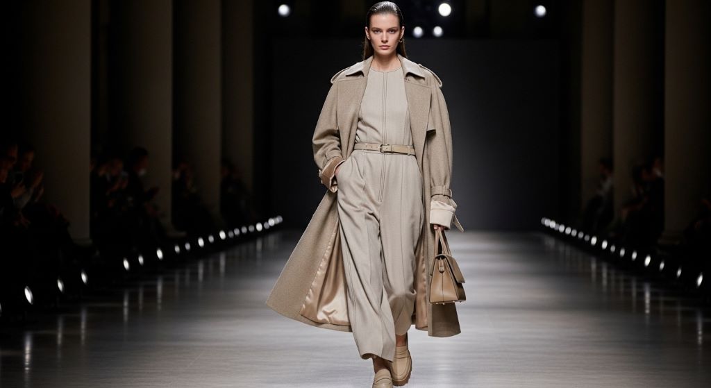 Monochromatic all-beige outfit with chunky loafers inspired by Paris runway 2026