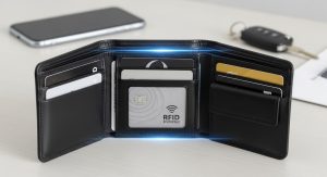 RFID trifold wallet men leather card protection layout