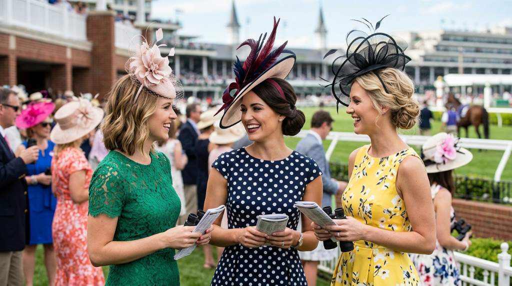 Elegant woman wearing a floral fascinator at Kentucky Derby fashion event in Louisville KY