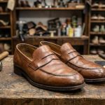Italian leather loafers being stretched for a better fit
