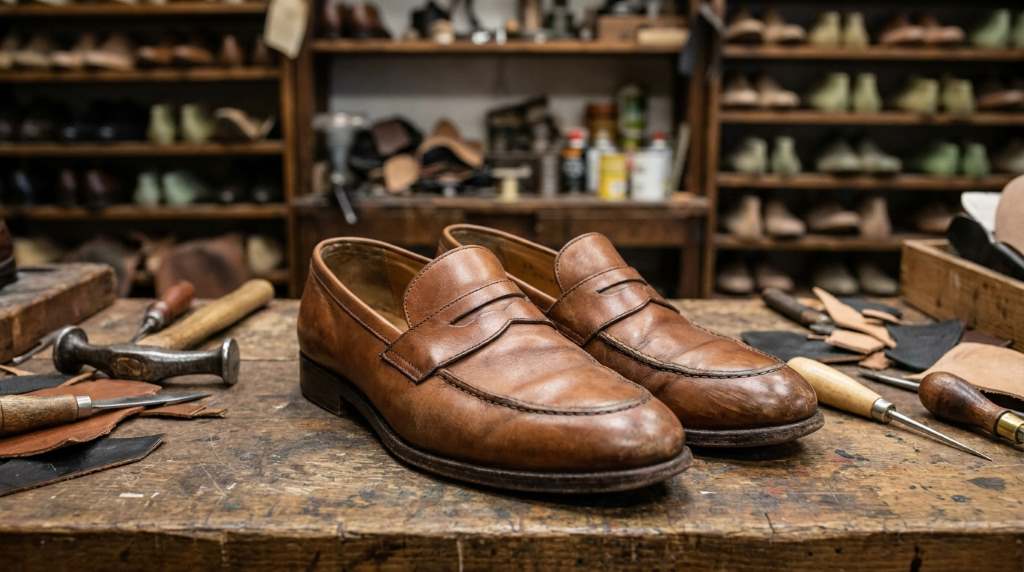 Italian leather loafers being stretched for a better fit